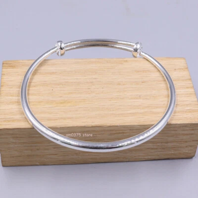 Fine Silver 999 Bangle Women's Adjust Polish Surface Closed Bracelet 2.36inchD - Image 1 of 4