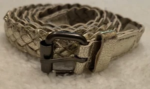 Silver Braided Faux Leather Narrow Skinny Waist Belt Women's Size 16 - Picture 1 of 7