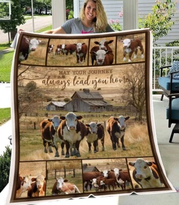 Hereford Cow Fleece Blanket, My Your Journey Always Lead You Home Blanket