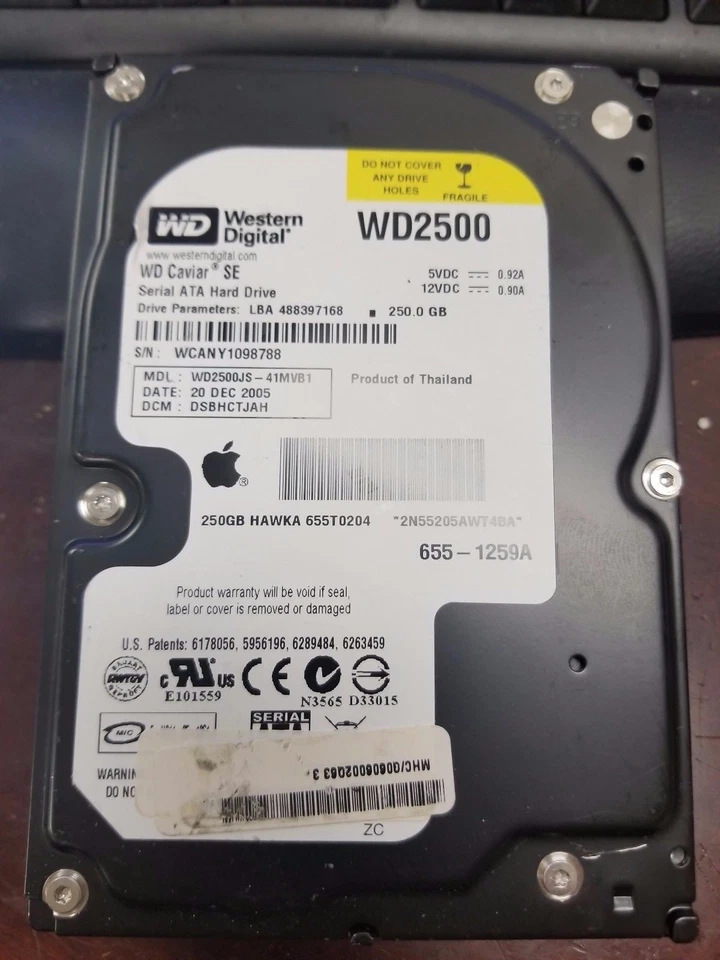 Apple 250GB 7200RPM SATA 1.5Gbps 3.5" Internal Hard Drive 655T0204 655-1259A - Image 1 of 1