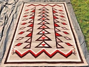 6x9 Ft Handwoven Grey wool Navajo rug Geometric Rug Tapestry Rug Throw Blanket - Picture 1 of 12