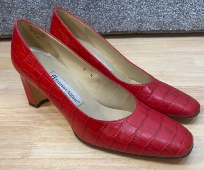 ETIENNE AIGNER Womens 8N Shoes Valencia Spain Red Croc Embossed Leather Heel - Image 1 of 4