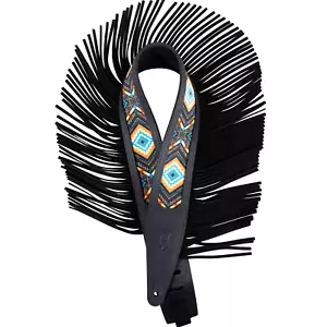 Levy's Leathers 2.5" Crazy Horse Leather Strap with Fringe Detail, Western Print - Picture 1 of 5