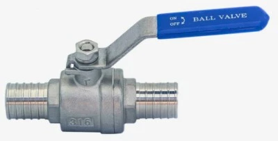 1" Stainless Steel PEX Ball Valve - 316 SS WOG 1000 Crimp PEX Barb - Image 1 of 2