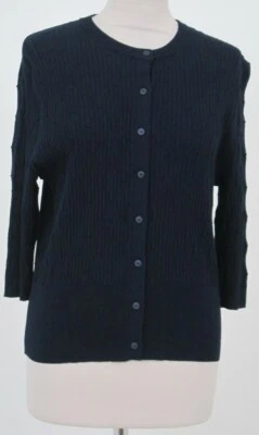 M&S Collection Women's Cardigan Navy Blue Ribbed Elbow Length Sleeve NWOT F1 - Imagem 1 de 4