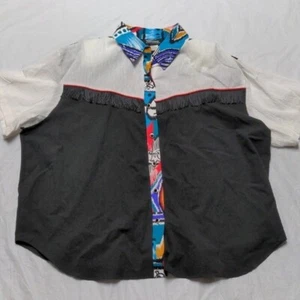 Vintage 90s Colorblock Fringe Western Shirt Plus Size NWT Sz 4XL Funky Colorful - Picture 1 of 9