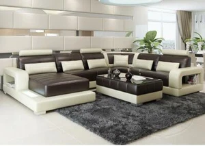 Sofá de cuero marrón sofá de esquina sofá sofá diseño asiento tapizado conjunto - Imagen 1 de 12