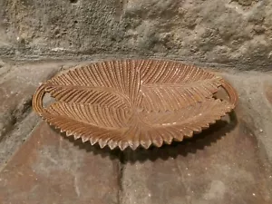 Antikes 1800er Schwarzwaldgeschirr ovales Tablett mit handgeschnitzten Holzfarnen, Griffe - Bild 1 von 12