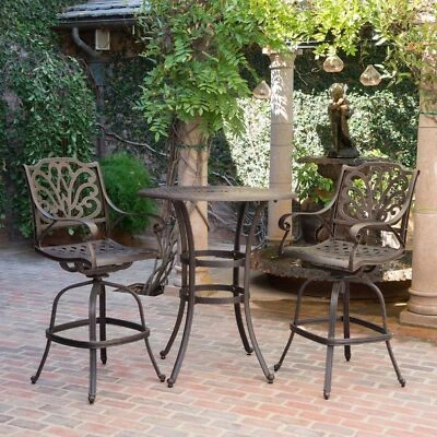 GDFSTUDIO Calandra Outdoor 3 Piece Bronze Cast Aluminum Bar Set