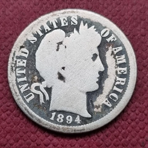 1894 O Barber Dime 10c Circulated Cleaned #46903 Cover