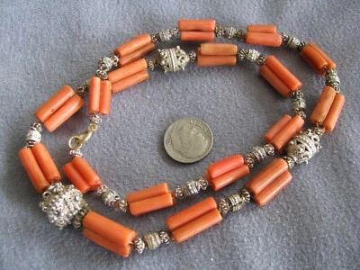 20" Vintage Antique Natural Salmon Coral Bead Necklace S/S Beads 50 Grams - Image 1 of 4