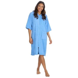 Ladies 100% Cotton Towelling Dressing Gown Womens Soft Hooded Full Zip Bath Robe - Picture 1 of 17