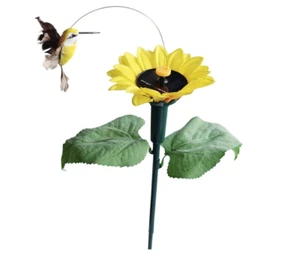 Sunflower with Solar Fluttering Hummingbird,Solar or Battery Power Garden Stake - Picture 1 of 4