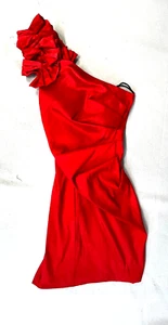 Vintage Daiana Red One Shoulder Bodycon Cocktail Mini Dress Sz L Made In USA Vtg - Picture 1 of 6