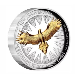🇺🇸2024Australia Wedge Tailed Eagle 10th Ann. 1oz Silver Proof High Relief Gild - Picture 1 of 8