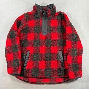 Abercrombie Pullover Jacket Mens Small Red Buffalo Plaid Sherpa Half Zip - Picture 1 of 9