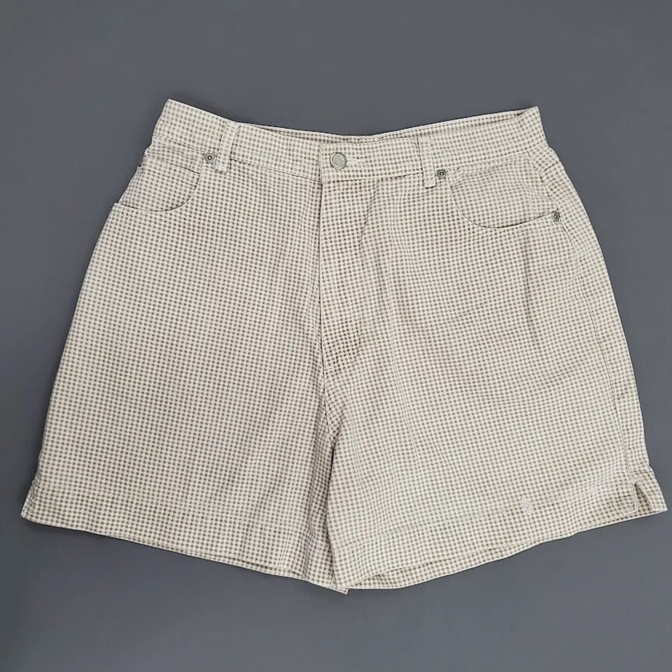 Pantalones cortos High Sierra para mujer talla 14 tiro alto pata de gallo marrón blanco * Foto 1 de 4