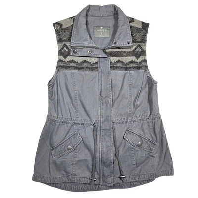 Chaleco VANITY Mujer L Gris Estampado Azteca Boho Chic Vaquera Occidental Preppy Capas Foto 1 de 4