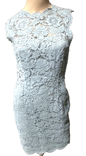 Abito da cocktail Valentino pizzo ricamato fiocco schiena blu chiaro tubino IT 40 US 4