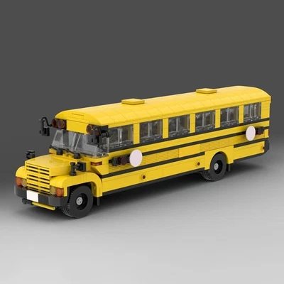 MOC Yellow School Bus Model Vehicle Collection Building Blocks Set Toy Kids Gift - Image 1 of 4