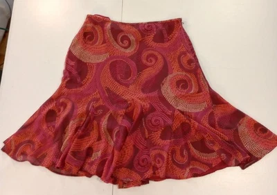 JONES WEAR Women's A line Flare Skirt Midi Red Paisley Side Zip Size 12 Lined - Image 1 of 4