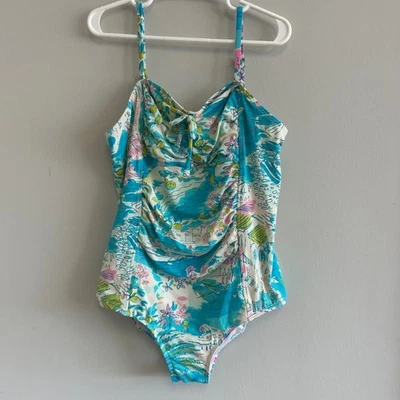 Traje de baño de una pieza para niñas Lilly Pulitzer talla 12 azul floral resort vacaciones Foto 1 de 4