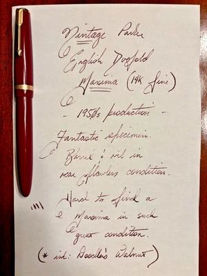 Винтажная перьевая ручка 1950-х Parker Duofold MAXIMA АНГЛИЯ — РЕДКАЯ бордовая 14k F - Изображение 1 из 4