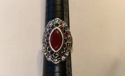 Vibrant Ruby Red, Emerald Green & Red Ring Size 8.5 W/cubic Zirconia - Image 1 of 3
