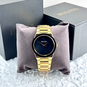 Bulova Millennia Herren Quarz schwarzes Zifferblatt goldfarben Edelstahl Uhr 97A183 - Bild 1 von 10