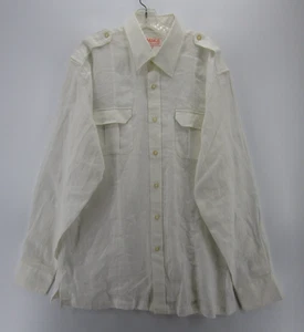 Inserch Shirt Men XL White Linen Button Up Military Flap Pockets Collared Woven - Picture 1 of 9