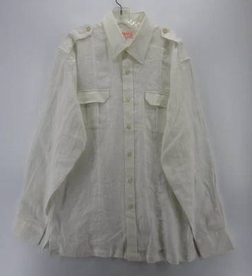 Inserch Shirt Men XL White Linen Button Up Military Flap Pockets Collared Woven - Image 1 of 4