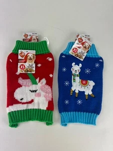 Pet Central Dog Puppy Sweater Llama & Unicorn Christmas Holiday XS LOT OF 2 NEW - Picture 1 of 8