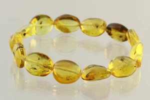 FOSSIL INSECTS Olive Beads Genuine BALTIC AMBER Stretch Bracelet 10.6g b171012-4 - Picture 1 of 3