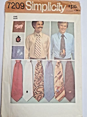 Neck Tie Transfer Mens Simplicity 7209 Sewing Pattern VTG Wide Business Western - Image 1 of 4