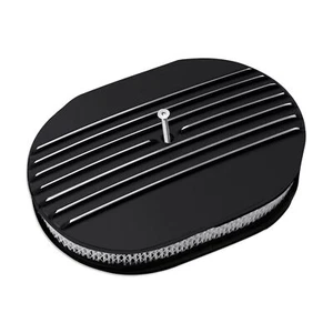 Classic Street Rod 12" Oval Partial Finned Aluminum Black Air Cleaner Kit - Bild 1 von 5
