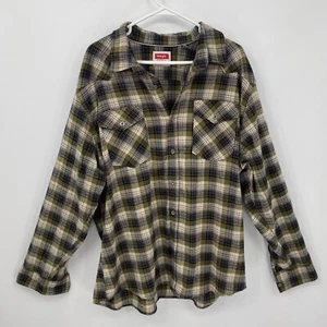 Wrangler Men's Long Sleeve Button Up Flannel Shirt Casual Brown Plaid Size 2XL - Picture 1 of 7