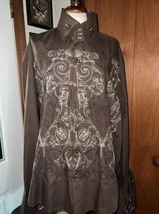 Camisa Para Hombre XL Manzini Cachemira Bordada Moda Abotonada Marrón De Colección - Imagen 1 de 17