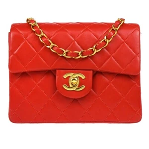 Chanel Red Lambskin Mini Classic Square Flap Shoulder Bag 17 185327 - Picture 1 of 11