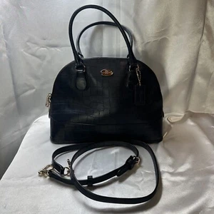 Coach Leather Croc Cora Domed Satchel in Midnight Navy Blue F35053 - Picture 1 of 19