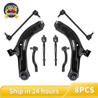 Kit de extremos de barra de amarre de brazos de control de suspensión delantera de 8 piezas para Nissan Versa 2007-2011 Foto 1 de 4