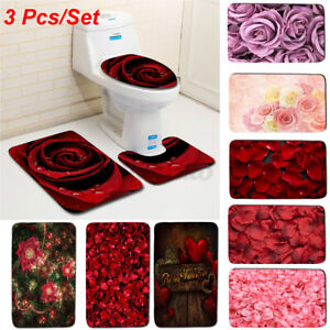 3pc/set Bathroom Non-Slip Pedestal Rug + Lid Toilet Seat Cover+Bath Mat Pad 
