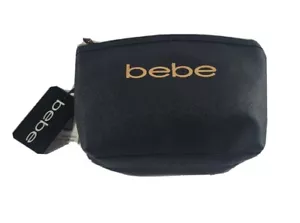 BEBE Gold Logo Black Travel Toiletry Bag Full Zip 2 Travel Bottles NEW NWT - Picture 1 of 10