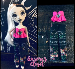 Rainbow High Custom Black Floral Pants Neon Pink Top Bee Black Fringe Purse 523 - Picture 1 of 2
