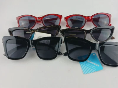 6 PACK FGX SUNGLASSES MIXED LOT 2 LEOPARD CAT EYE, 2 BLACK OVERSIZED & 2 RED - Image 1 of 4