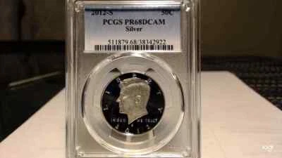 2012 S Silver Kennedy Half Dollar 50C- PCGS PR 68 DCAM - Image 1 of 2