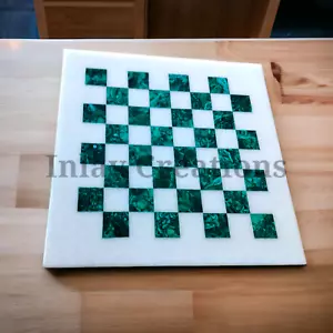 12 Zoll Malachit Marmor Schach mit 32 Figuren Stück, handgefertigtes Inlay Schachspiel. - Bild 1 von 9