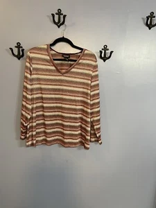 Avenue Stretch Pull-Over V-Ausschnitt Top Gr. 18/20 gestreift glitzernd - Bild 1 von 5