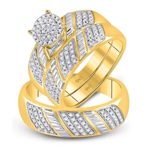 0.50 cttw Diamond Trio Wedding His Hers Set Band Ring Round 10k Yellow Gold - Picture 1 of 4
