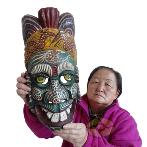 China Wood Hand Carved Painted NUO MASK Walldecor Art-Earth God(Tu Di) 17.3"tall - Picture 1 of 12