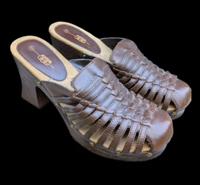 Zapatos Mules Route 66 Y2K Marrón Tacón Grueso Plataforma Imitación Cuero Mujer Talla 9 Foto 1 de 4